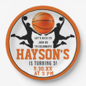 oranje basketbaljongen 5e verjaardagsfeestje papieren bordje (Voorkant)