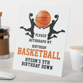 oranje basketbaljongen 5e verjaardagsfeestje reclamebord met voetstuk