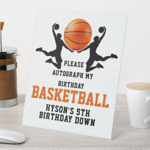 oranje basketbaljongen 5e verjaardagsfeestje reclamebord met voetstuk