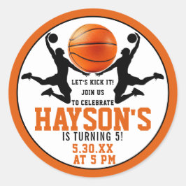 oranje basketbaljongen 5e verjaardagsfeestje ronde sticker