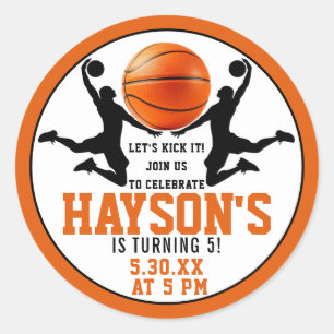 oranje basketbaljongen 5e verjaardagsfeestje ronde sticker