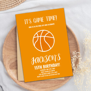 Oranje Basketball Birthday-uitnodigingen Kaart