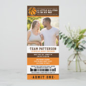 Oranje Basketball Ticket Couples Baby shower Foto Kaart (Staand voorkant)