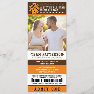 Oranje Basketball Ticket Couples Baby shower Foto Kaart