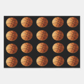 Oranje basketballen op zwart, cadeaupapier, inpakpapier vel (Voorkant 3)