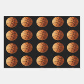 Oranje basketballen op zwart, cadeaupapier, inpakpapier vel (Voorkant 2)