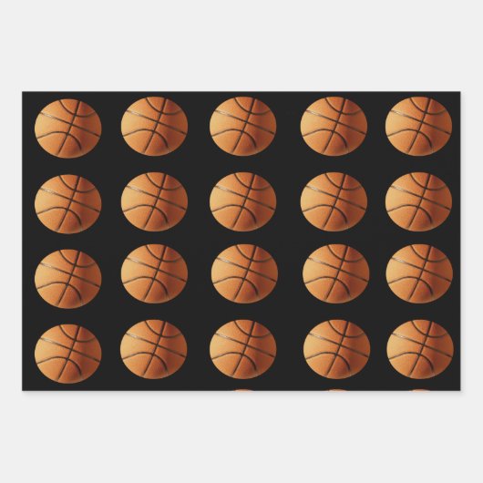 Oranje basketballen op zwart, cadeaupapier, inpakpapier vel (Voorkant 2)