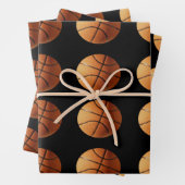 Oranje basketballen op zwart, cadeaupapier, inpakpapier vel (In situ)