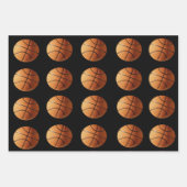 Oranje basketballen op zwart, cadeaupapier, inpakpapier vel (Voorkant)