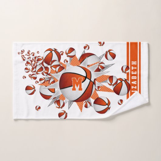 oranje basketballen sterren meisjes monogram handdoek (Handdoek)