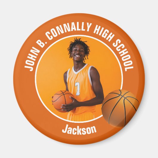 Oranje Basketbalspeler Middelbare School Foto Magneet (Voorkant)