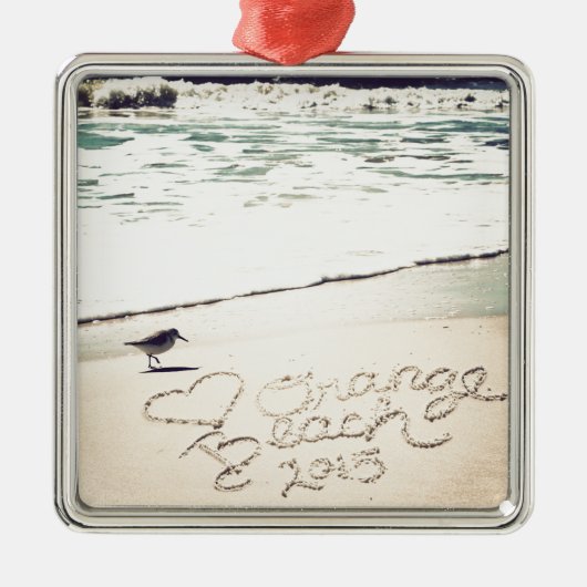 Oranje Beach Alabama Sandwriting Beach Waves Words Metalen Ornament (Voorkant)