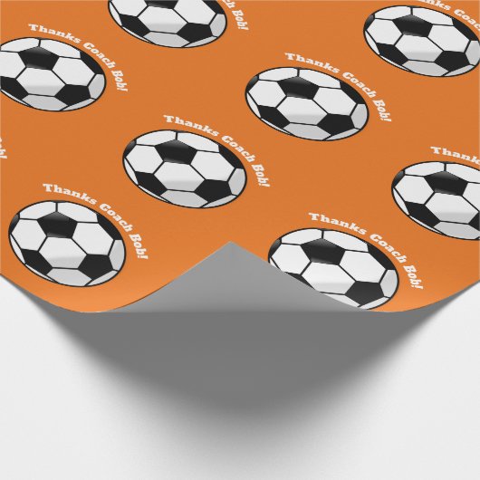 Oranje Bedankt Coach Voetbal Wrapping Paper Cadeaupapier (Hoek)