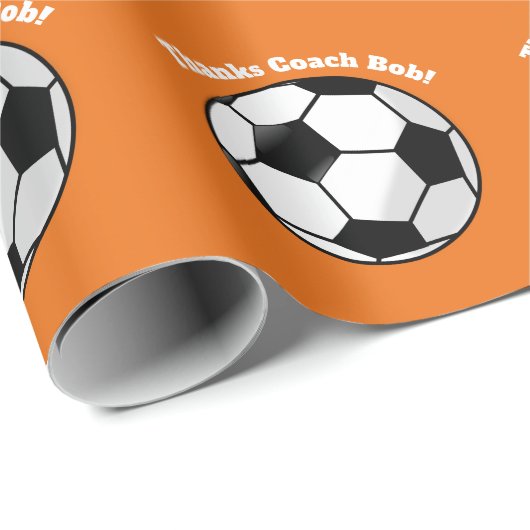 Oranje Bedankt Coach Voetbal Wrapping Paper Cadeaupapier (Rol Hoek)