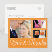 Oranje Bedankt Wedding 3 Foto modern Briefkaart (Voorkant / Achterkant)