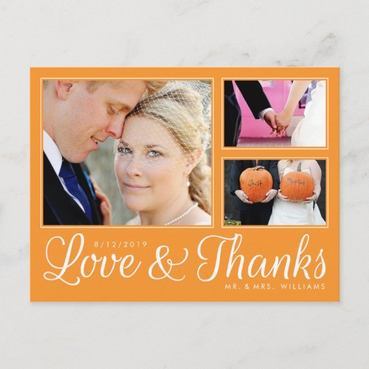 Oranje Bedankt Wedding 3 Foto modern Briefkaart (Voorkant)