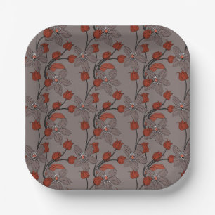 Oranje beige retro etnisch elegant bloempatroon papieren bordje