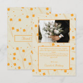 Oranje Beige Retro Y2K 70s bloempatroon Bedankkaart (Voorkant / Achterkant)