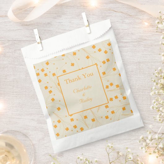 Oranje Beige Retro Y2K 70s bloempatroon Bedankzakje (Geknipt)