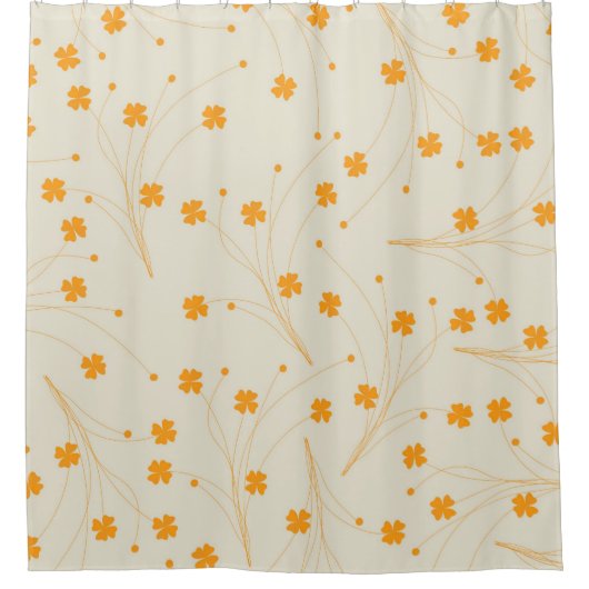 Oranje Beige Retro Y2K 70s bloempatroon Douchegordijn (Voorkant)