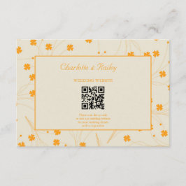 Oranje Beige Retro Y2K 70s bloempatroon Informatiekaartje