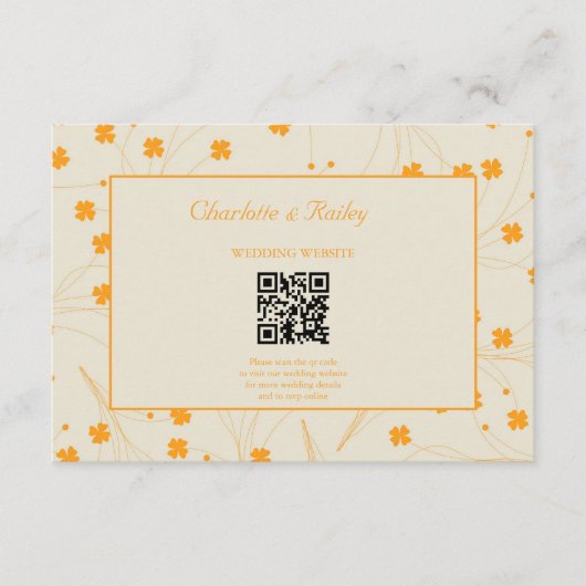 Oranje Beige Retro Y2K 70s bloempatroon Informatiekaartje (Voorkant)