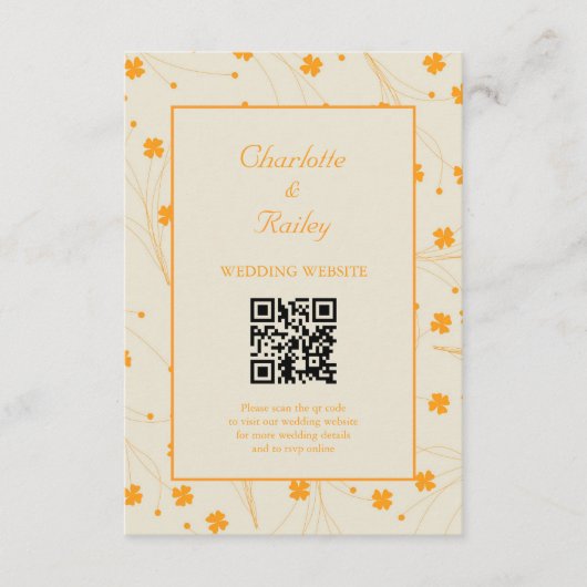 Oranje Beige Retro Y2K 70s bloempatroon Informatiekaartje (Voorkant)