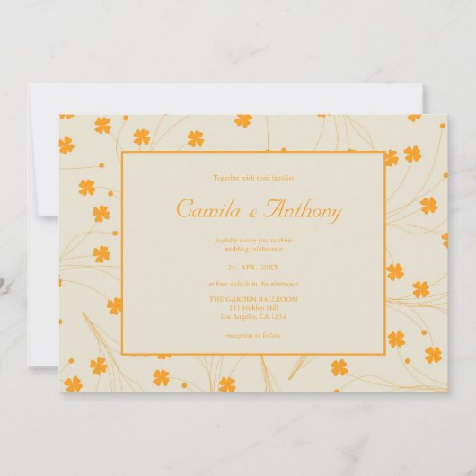 Oranje Beige Retro Y2K 70s bloempatroon Kaart (Voorkant)