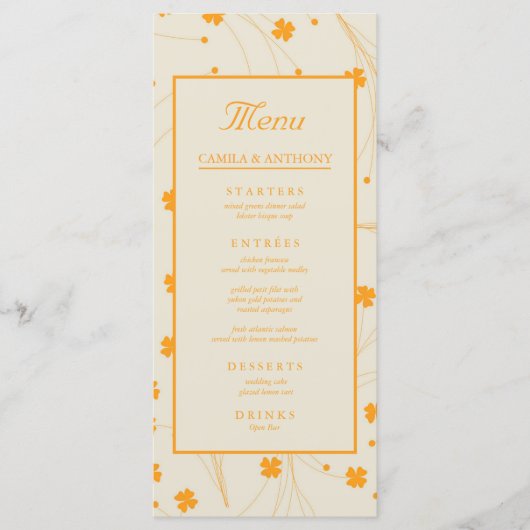 Oranje Beige Retro Y2K 70s bloempatroon Menu (Voorkant)