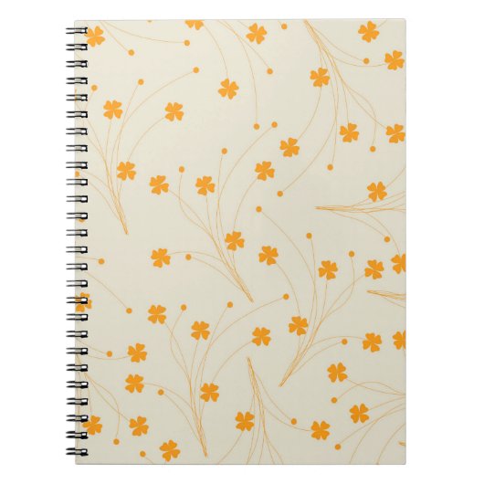 Oranje Beige Retro Y2K 70s bloempatroon Notitieboek (Voorkant)