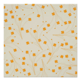 Oranje Beige Retro Y2K 70s bloempatroon Perfect Poster