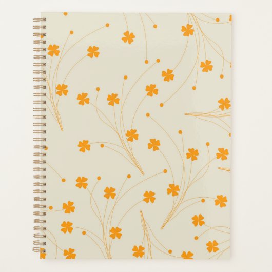 Oranje Beige Retro Y2K 70s bloempatroon Planner (Voorkant)