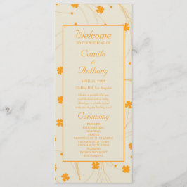 Oranje Beige Retro Y2K 70s bloempatroon Programmakaart