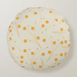 Oranje Beige Retro Y2K 70s bloempatroon Rond Kussen