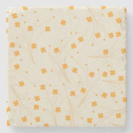 Oranje Beige Retro Y2K 70s bloempatroon Stenen Onderzetter