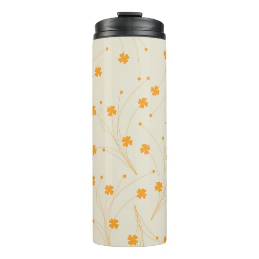 Oranje Beige Retro Y2K 70s bloempatroon Thermosbeker (Voorkant)