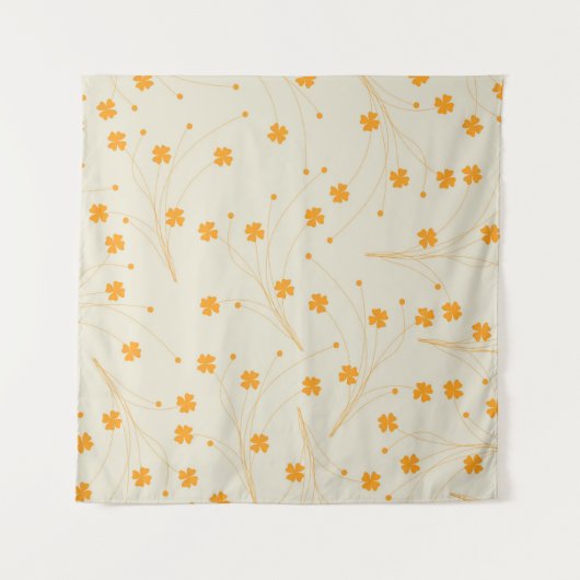 Oranje Beige Retro Y2K 70s bloempatroon Wandkleed (Voorkant)