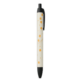 Oranje Beige Retro Y2K 70s bloempatroon Zwarte Inkt Pen
