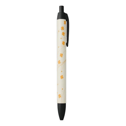 Oranje Beige Retro Y2K 70s bloempatroon Zwarte Inkt Pen (Achterkant (Verticaal))