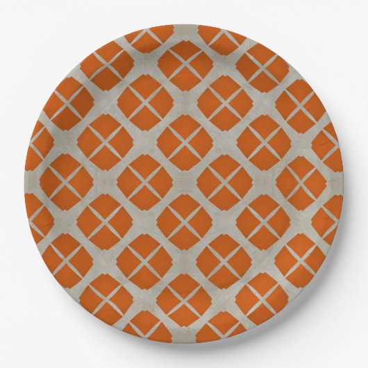 Oranje, beige, Taupe Mid Century Modern Patroon Papieren Bordje (Voorkant)