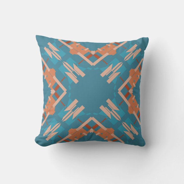 Oranje Beige Turquoise Crisscross Southwest Look Kussen (Voorkant)