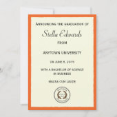 Oranje bekendmaking van het klassieke Afstuderen Aankondiging (Voorkant)