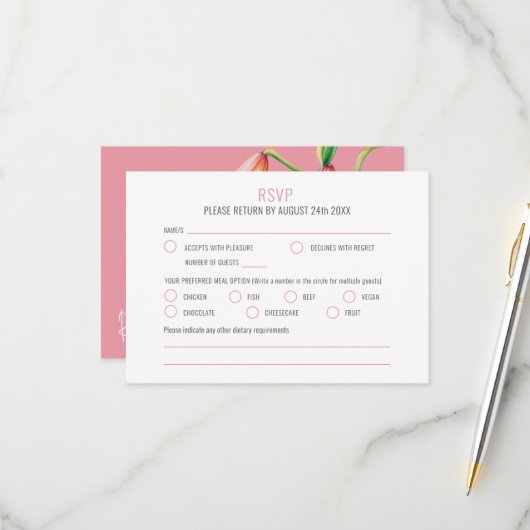 Oranje bel Afrikaanse lelie botanische kunst bruil RSVP Kaartje (Voorkant / Achterkant in situ)