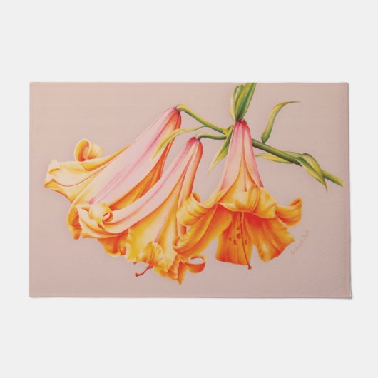 Oranje Bell Llies Fine Art Botanical Flower Deurmat (Voorkant)