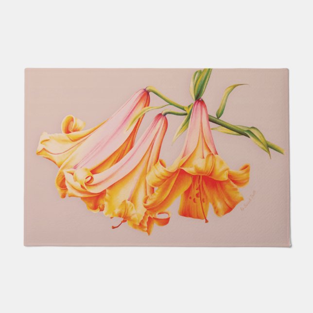 Oranje Bell Llies Fine Art Botanical Flower Deurmat (Voorkant)