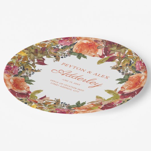 Oranje Berichten in Floral Greenery Wedding Recept Papieren Bordje (Gekanteld)