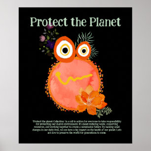 Oranje BESCHERM HET PLANET, BESPAAR DE AARDE Cute  Poster