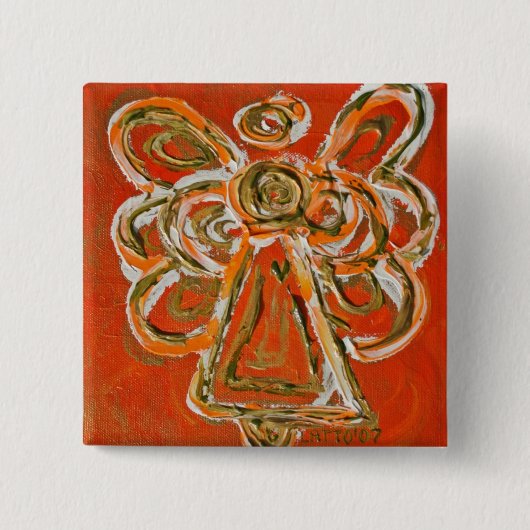 Oranje Beschermengel Kerst Knop Speldje (Voorkant)