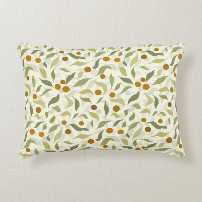 Oranje bessen en bladeren op crème - patroon. accent kussen (Voorkant)