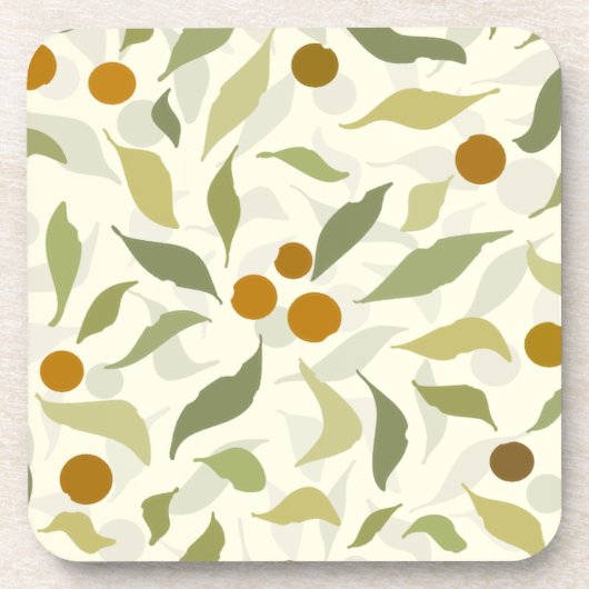 Oranje bessen en bladeren op crème - patroon. bier onderzetter (Voorkant)